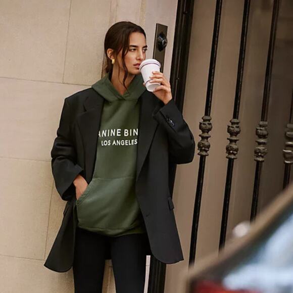 NWT Anine Bing Alto Green Oversized Logo Hoodie Women's sz Small Sweatshirt - Picture 1 of 8